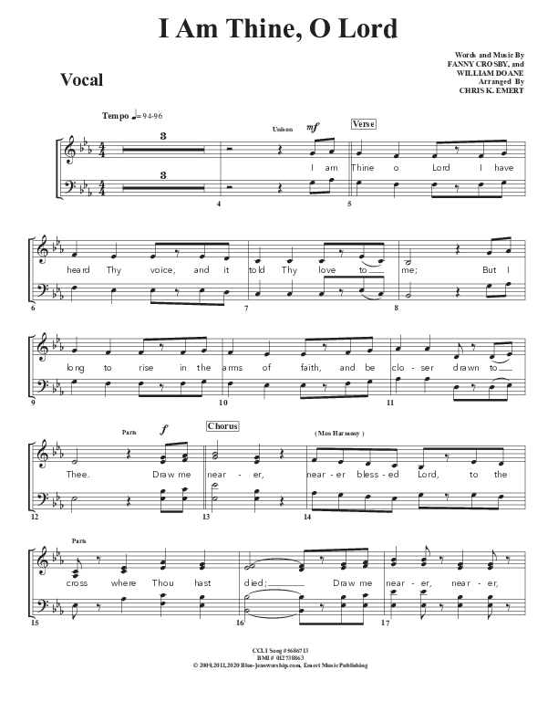 I Am Thine O Lord Choir Sheet (SATB) (Chris Emert)