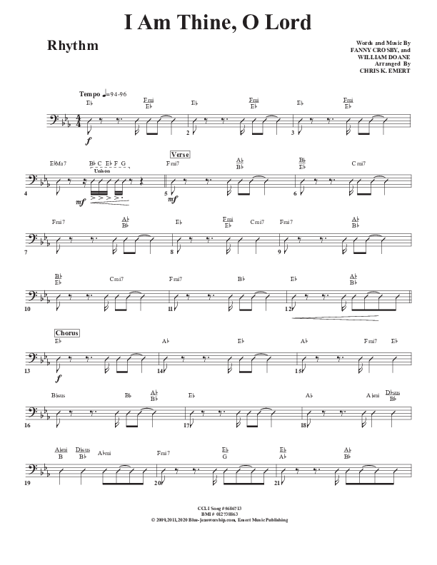 I Am Thine O Lord Rhythm Chart (Chris Emert)