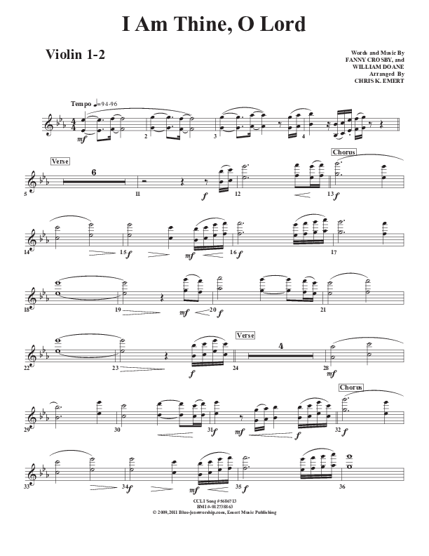 I Am Thine O Lord Violin 1/2 (Chris Emert)