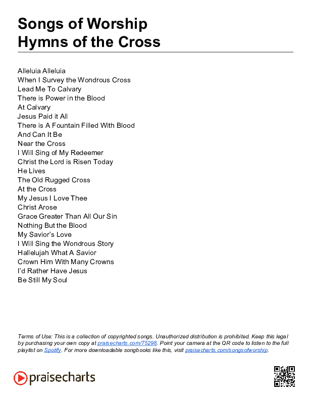 Hymns of the Cross (24 Songs) Song Sheet (Song Sheets)