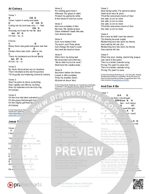 Hymns of the Cross (24 Songs) Song Sheet (Song Sheets)