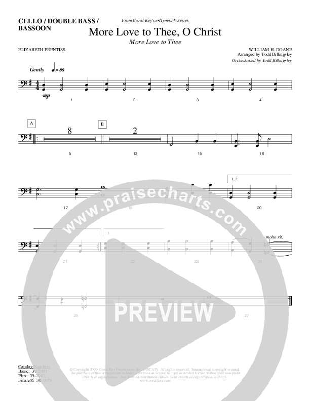 More Love To Thee O Christ Cello/Bass (Todd Billingsley)