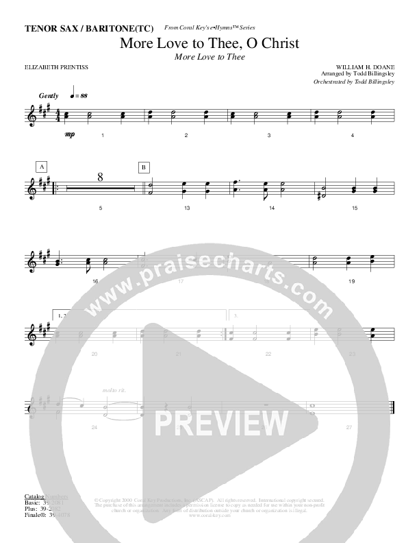 More Love To Thee O Christ Tenor Sax 2 (Todd Billingsley)