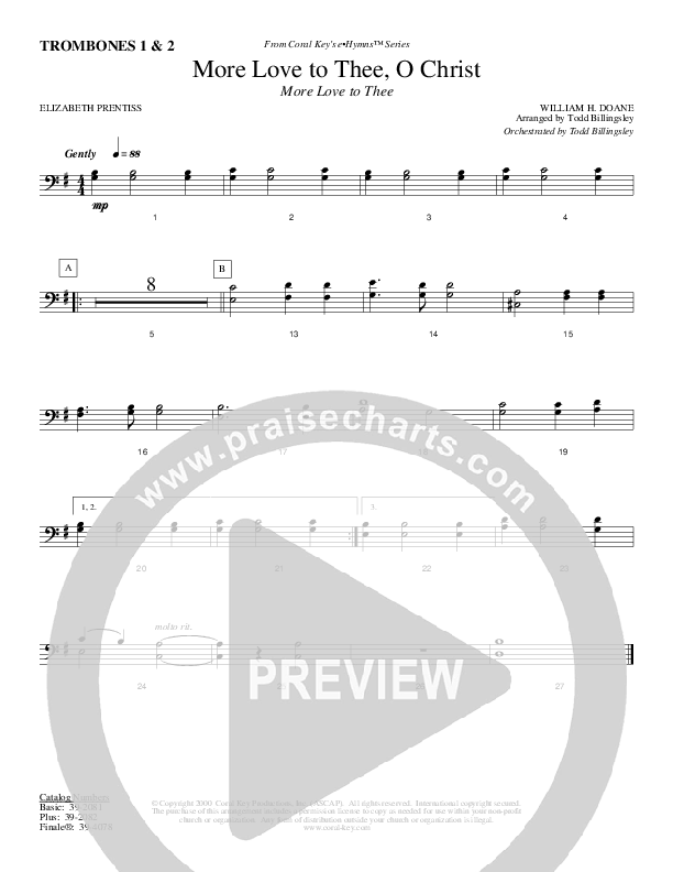 More Love To Thee O Christ Trombone 1/2 (Todd Billingsley)