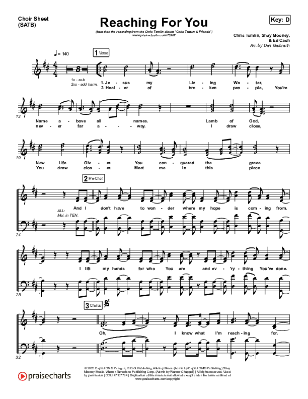 Reaching For You Choir Vocals (SATB) (Chris Tomlin / We The Kingdom)