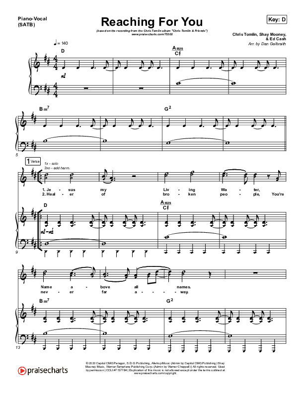 Reaching For You Piano/Vocal (SATB) (Chris Tomlin / We The Kingdom)