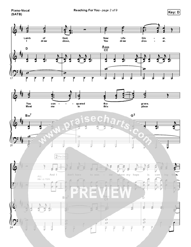 Reaching For You Piano/Vocal (SATB) (Chris Tomlin / We The Kingdom)