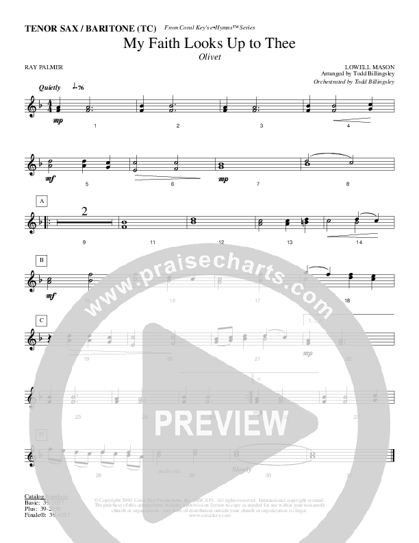 My Faith Looks Up To Thee Tenor Sax/Baritone T.C. (Todd Billingsley)