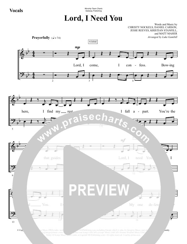 Lord I Need You Sheet Music PDF (WorshipTeam.tv) - PraiseCharts