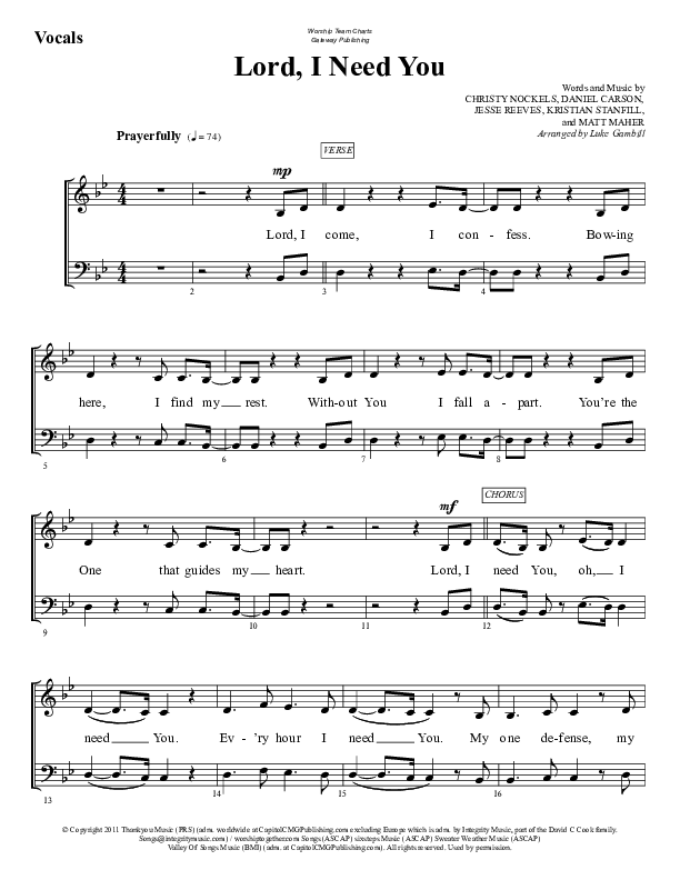 Lord I Need You Choir Sheet (SATB) (WorshipTeam.tv)