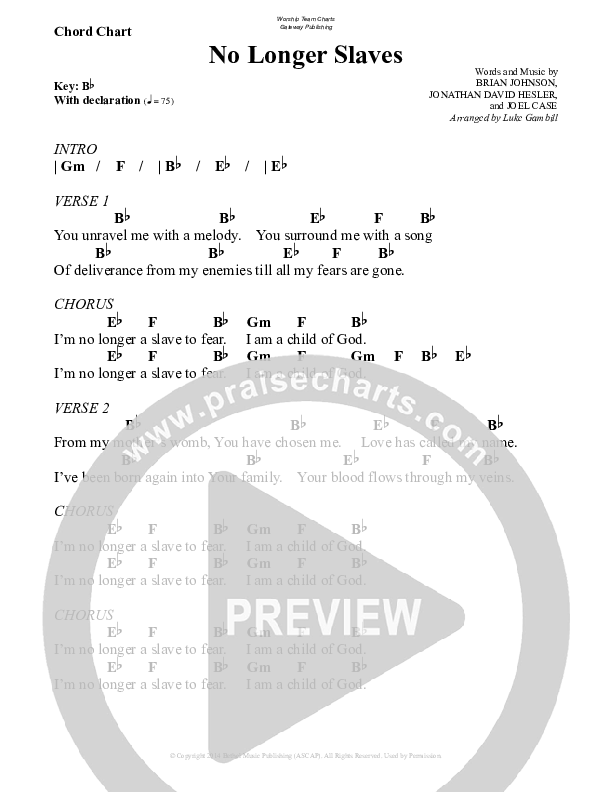 No Longer Slaves Chords & Lyrics (WorshipTeam.tv)