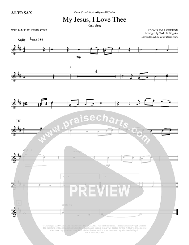 My Jesus I Love Thee Alto Sax (Todd Billingsley)