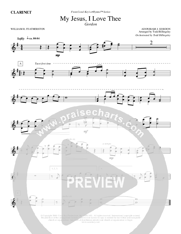 My Jesus I Love Thee Clarinet (Todd Billingsley)