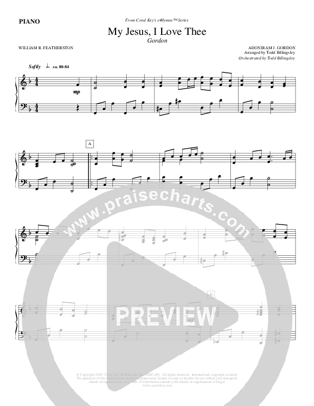 My Jesus I Love Thee Piano Sheet (Todd Billingsley)