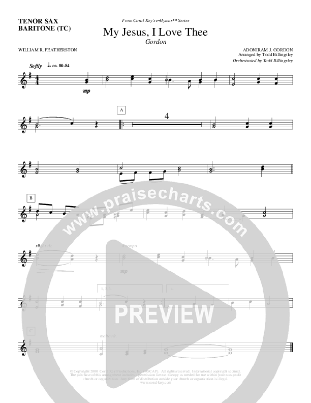 My Jesus I Love Thee Tenor Sax/Baritone T.C. (Todd Billingsley)