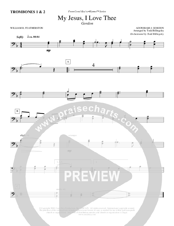 My Jesus I Love Thee Trombone 1/2 (Todd Billingsley)