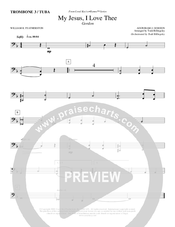 My Jesus I Love Thee Trombone 3/Tuba (Todd Billingsley)