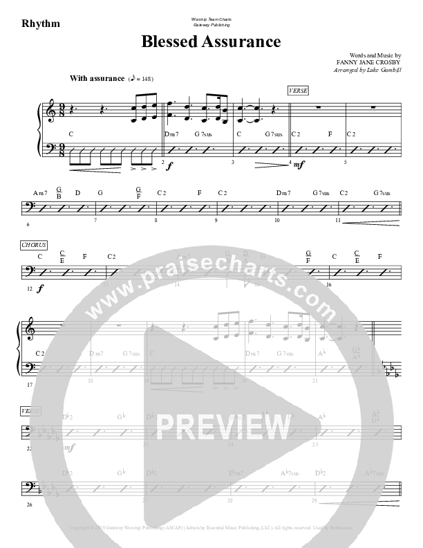 Blessed Assurance Rhythm Chart (WorshipTeam.tv)