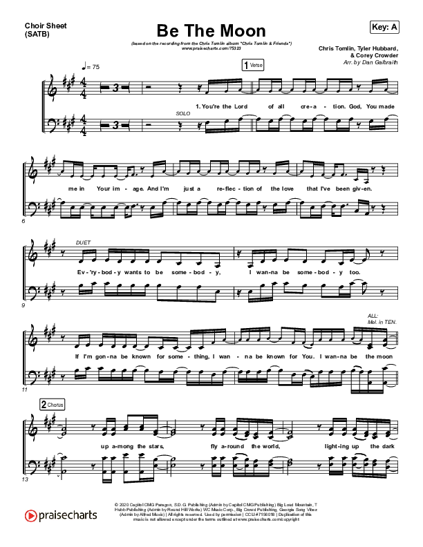 Be The Moon Choir Sheet (SATB) (Chris Tomlin / Brett Young / Cassadee Pope)