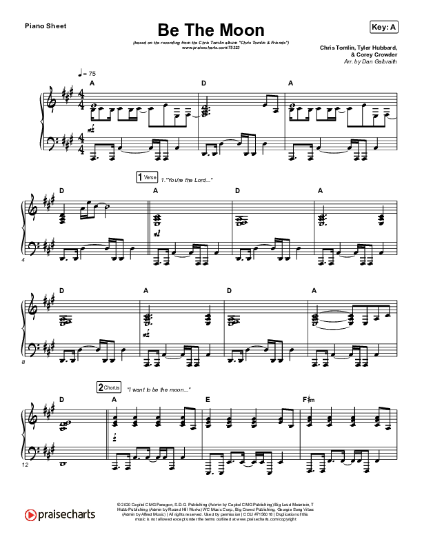 Be The Moon Piano Sheet (Chris Tomlin / Brett Young / Cassadee Pope)