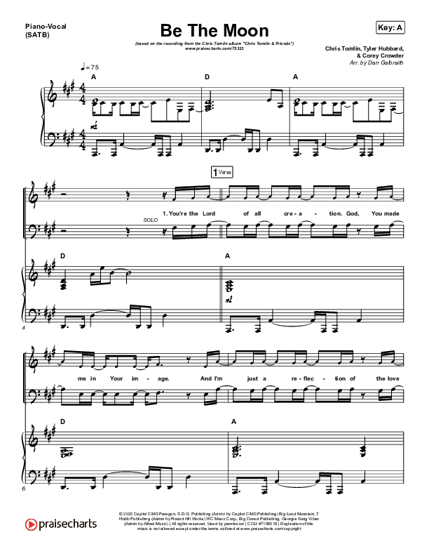 Be The Moon Piano/Vocal (SATB) (Chris Tomlin / Brett Young / Cassadee Pope)