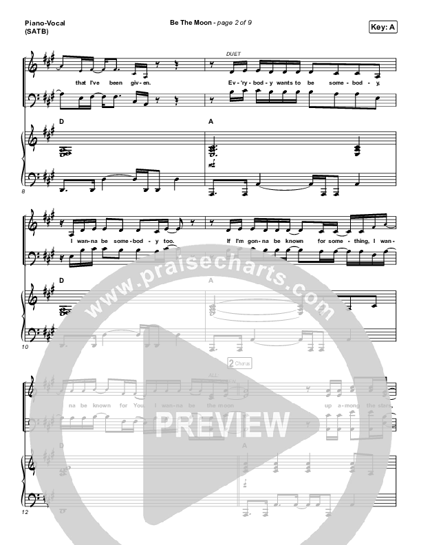 Be The Moon Piano/Vocal (SATB) (Chris Tomlin / Brett Young / Cassadee Pope)