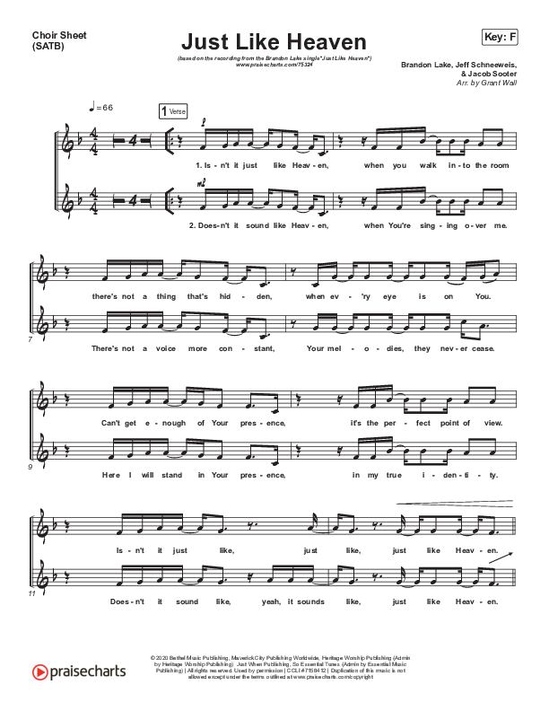 Just Like Heaven Choir Vocals (SATB) (Brandon Lake)