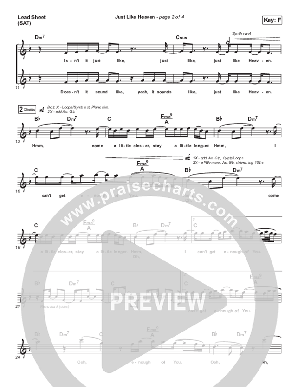 Just Like Heaven Lead Sheet (SAT) (Brandon Lake)