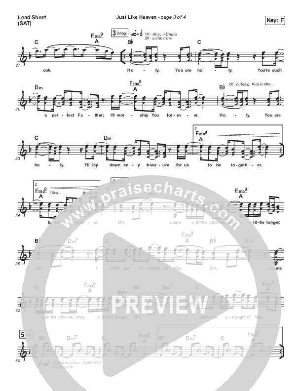 Just Like Heaven Lead Sheet (SAT) (Brandon Lake)