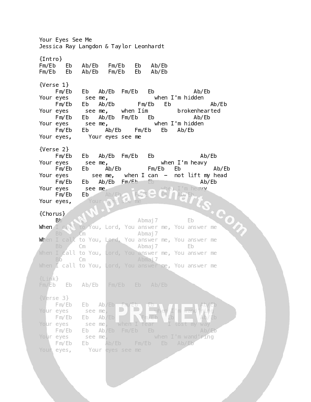 Your Eyes See Me Chord Chart (Mission House / Jess Ray / Taylor Leonhardt)
