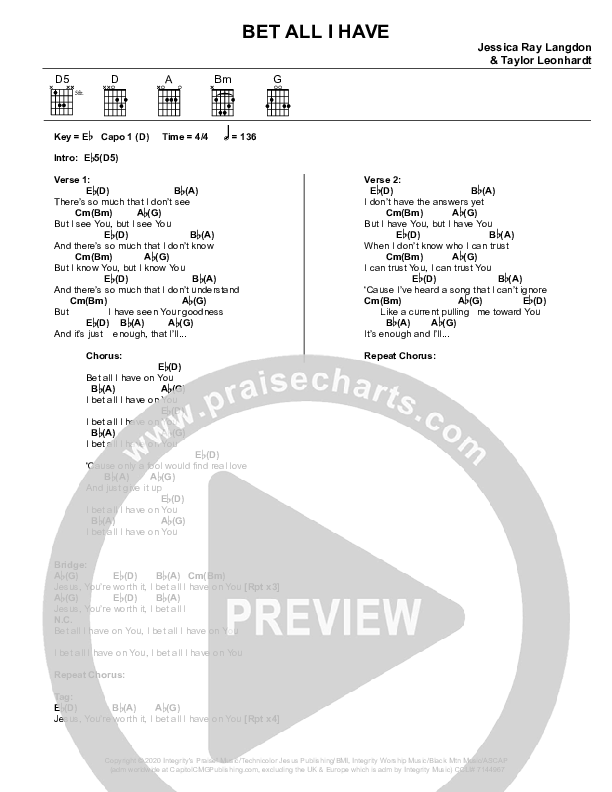 Bet All I Have Chord Chart (Mission House / Jess Ray / Taylor Leonhardt)