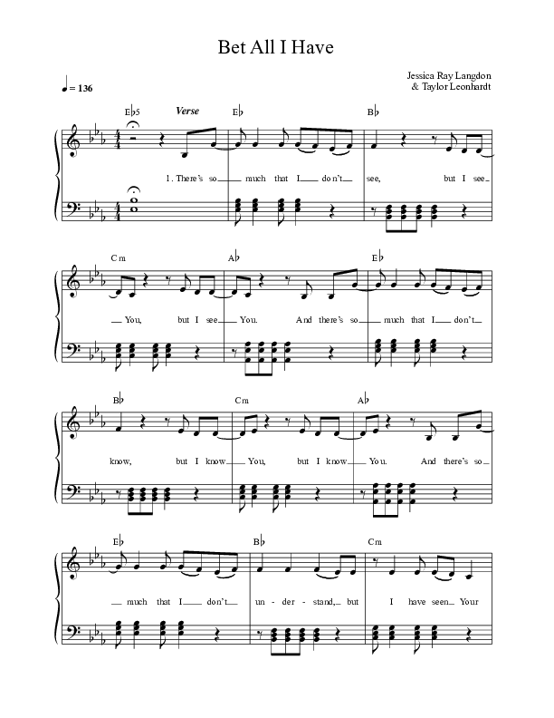 Bet All I Have Lead Sheet (Mission House / Jess Ray / Taylor Leonhardt)