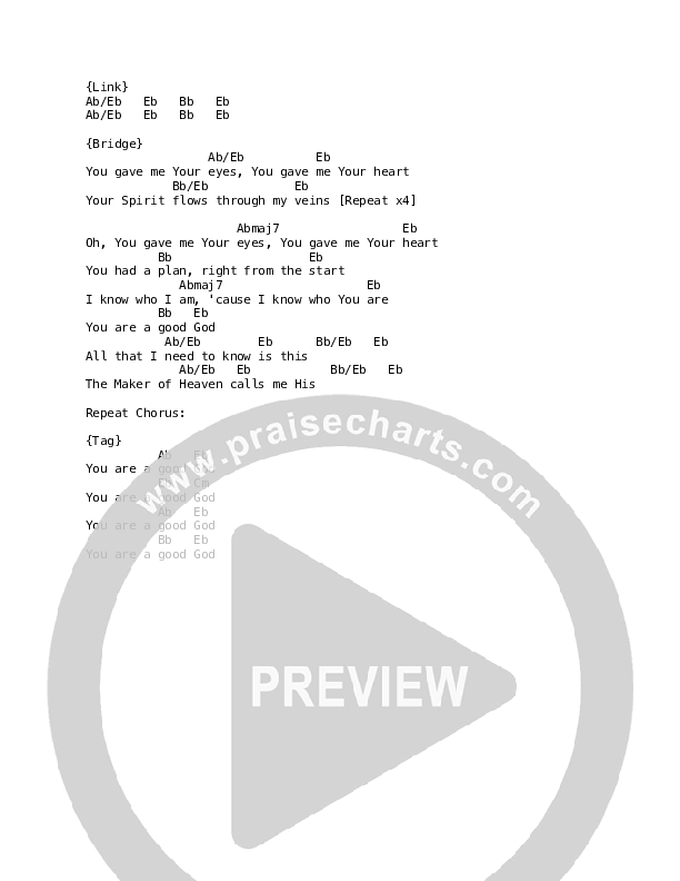 Good God Chord Chart (Mission House / Jess Ray / Taylor Leonhardt)