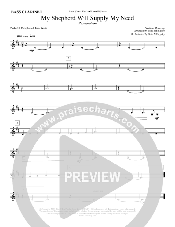 My Shepherd Will Supply My Need Bass Clarinet (Todd Billingsley)