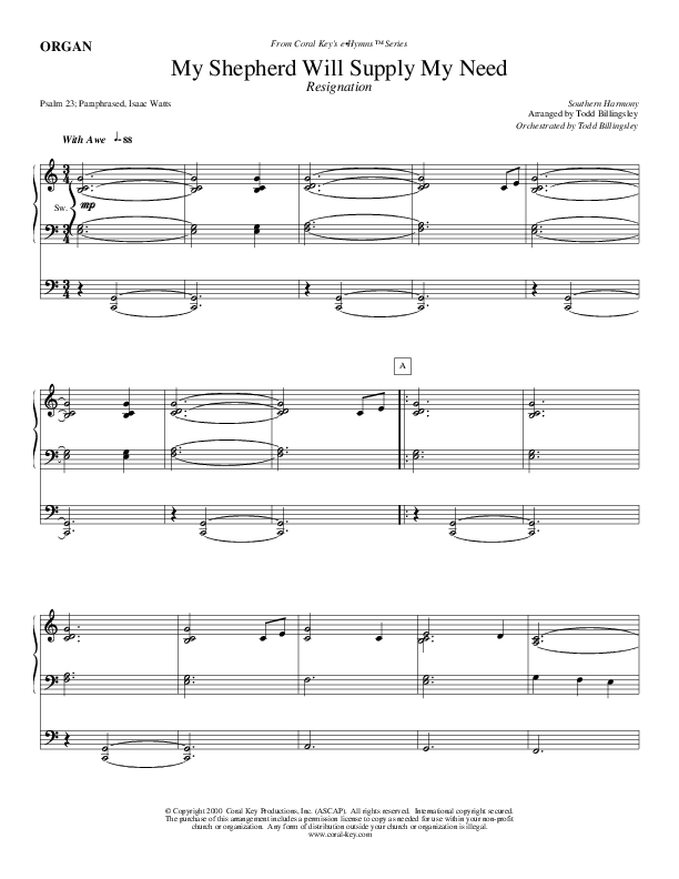 My Shepherd Will Supply My Need Organ (Todd Billingsley)