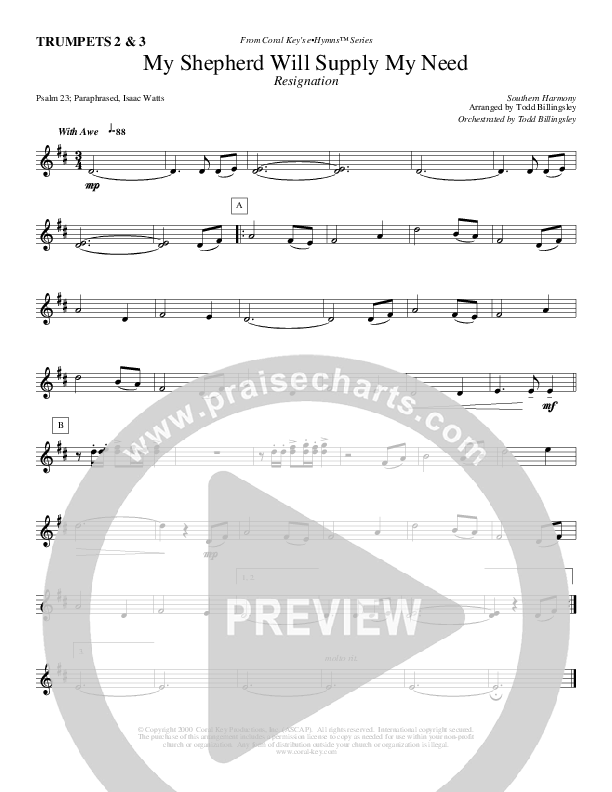 My Shepherd Will Supply My Need Trumpet 2/3 (Todd Billingsley)
