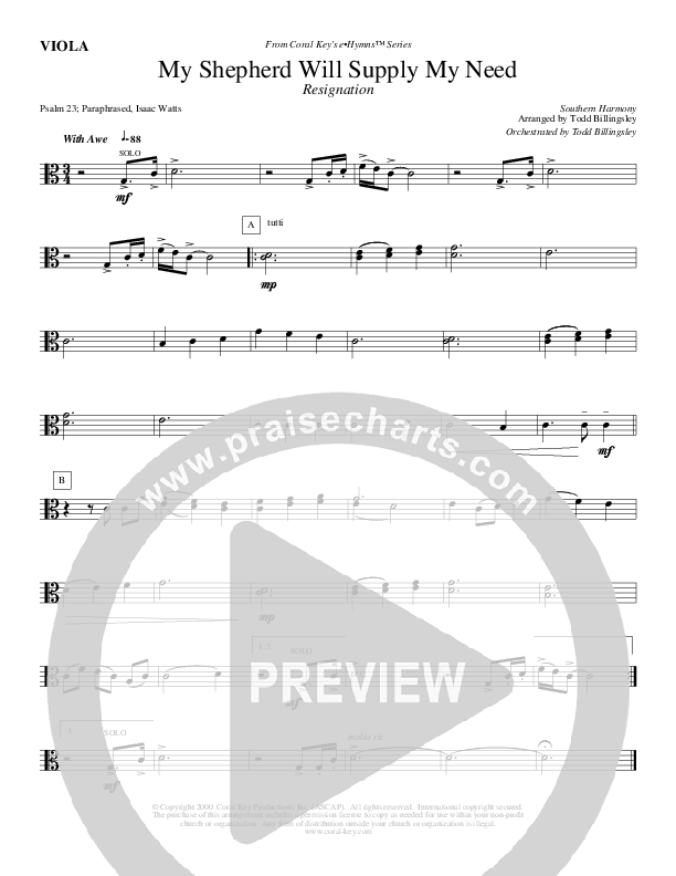 My Shepherd Will Supply My Need Viola (Todd Billingsley)