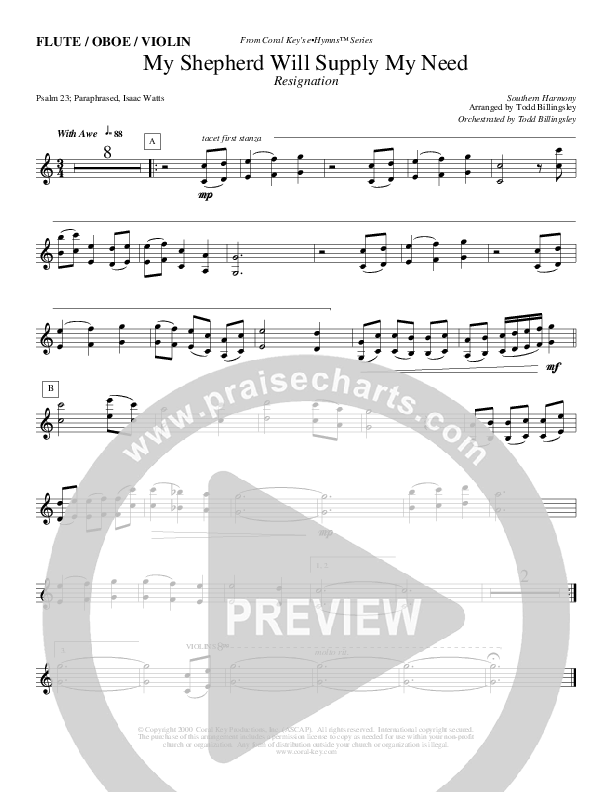My Shepherd Will Supply My Need Violins (Todd Billingsley)