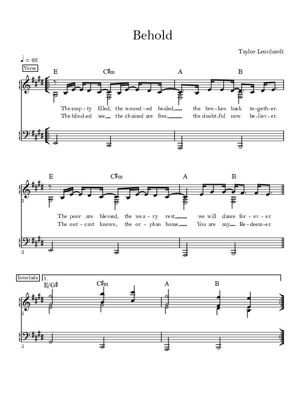 Behold Lead Sheet (Mission House / Jess Ray / Taylor Leonhardt)