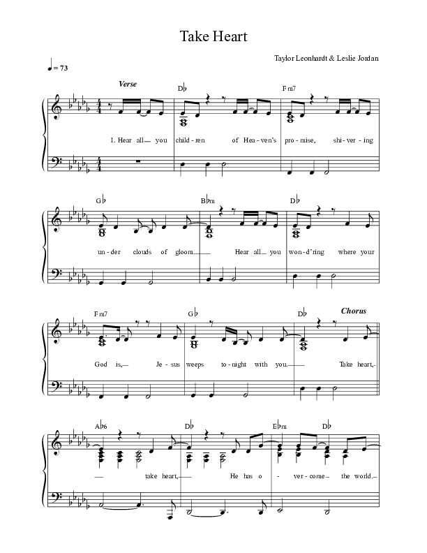 Take Heart Lead Sheet (Mission House / Jess Ray / Taylor Leonhardt)