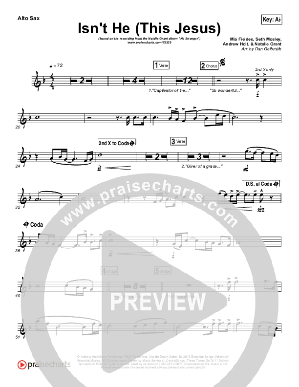 Isn't He (This Jesus) Alto Sax (Natalie Grant)