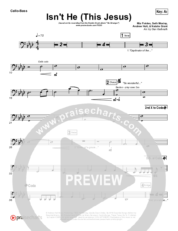 Isn't He (This Jesus) Cello/Bass (Natalie Grant)