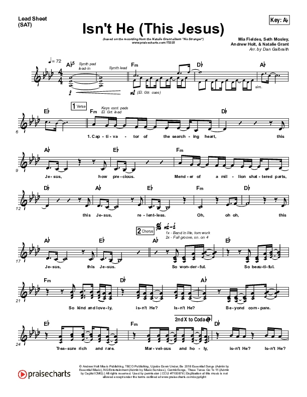 Isn't He (This Jesus) Lead Sheet (SAT) (Natalie Grant)