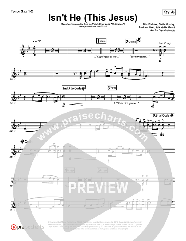 Isn't He (This Jesus) Tenor Sax 1/2 (Natalie Grant)