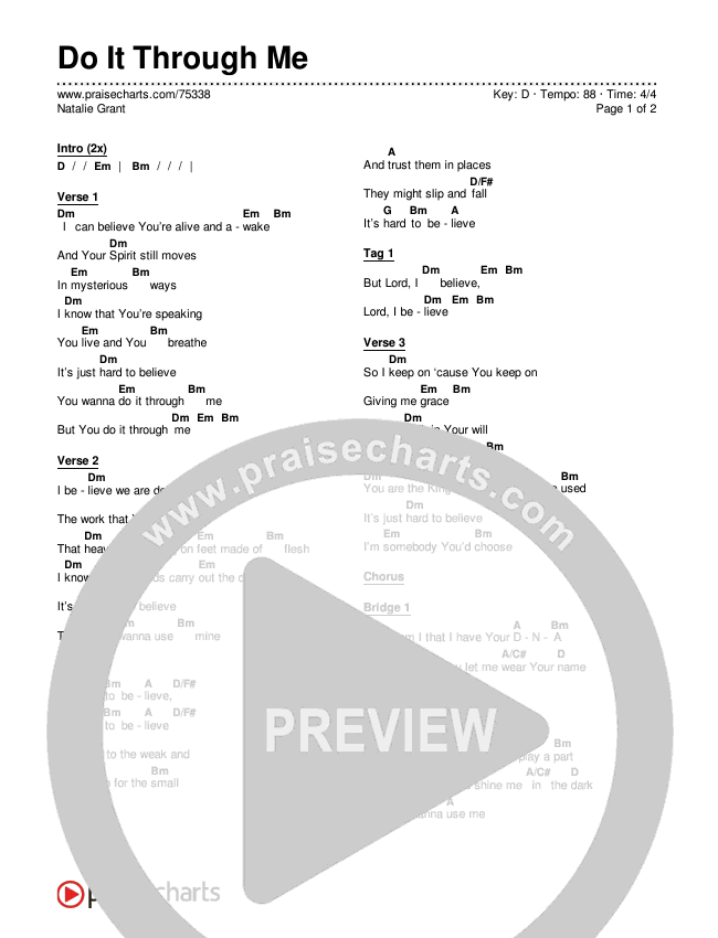 Do It Through Me Chords & Lyrics (Natalie Grant)