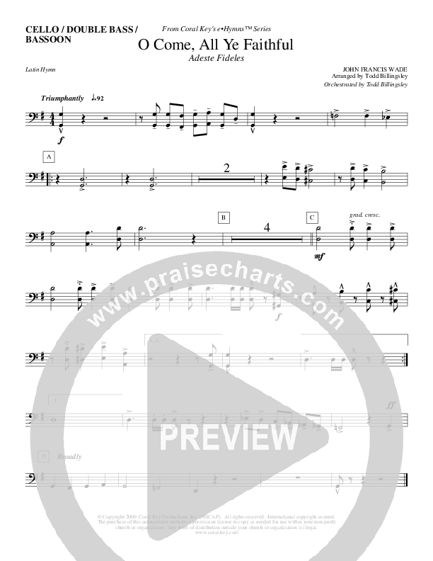 O Come All Ye Faithful Cello/Bass (Todd Billingsley)