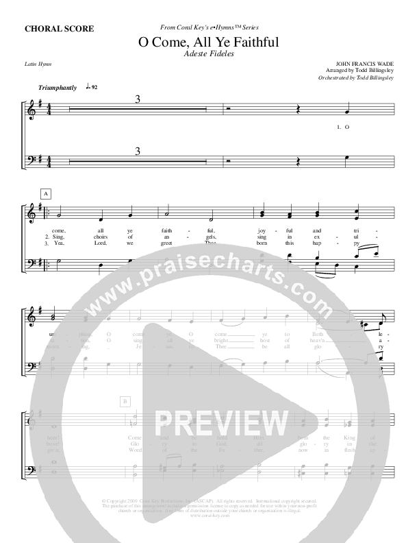 O Come All Ye Faithful Choir Sheet (Todd Billingsley)