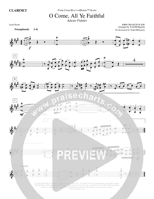 O Come All Ye Faithful Clarinet (Todd Billingsley)