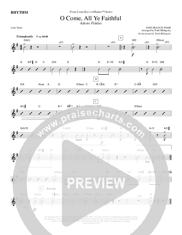O Come All Ye Faithful Rhythm Chart (Todd Billingsley)