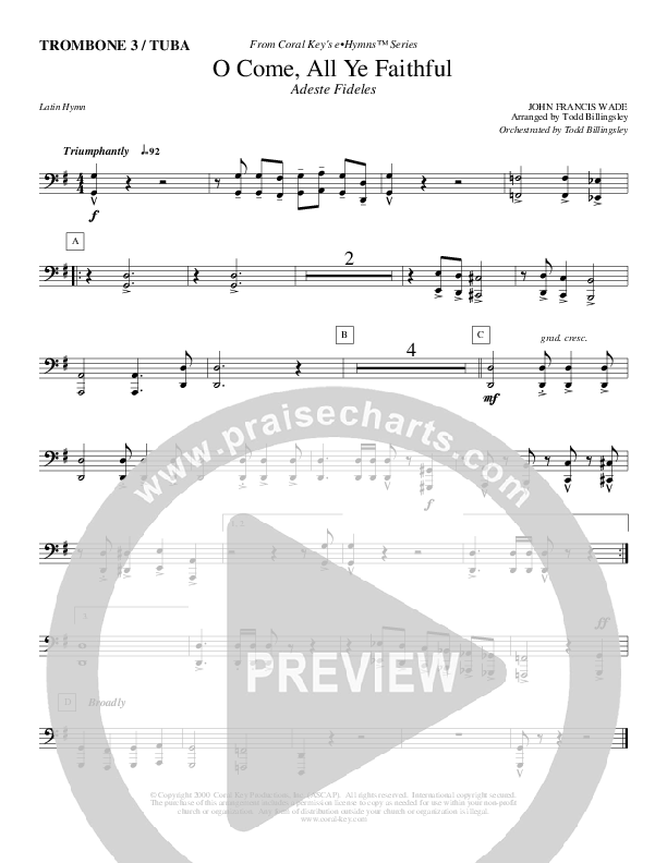 O Come All Ye Faithful Trombone 3/Tuba (Todd Billingsley)